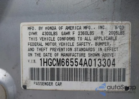 2004 Honda Accord 3.0 Ex z USA, uszkodzony, nr VIN 1HGCM66554A013304